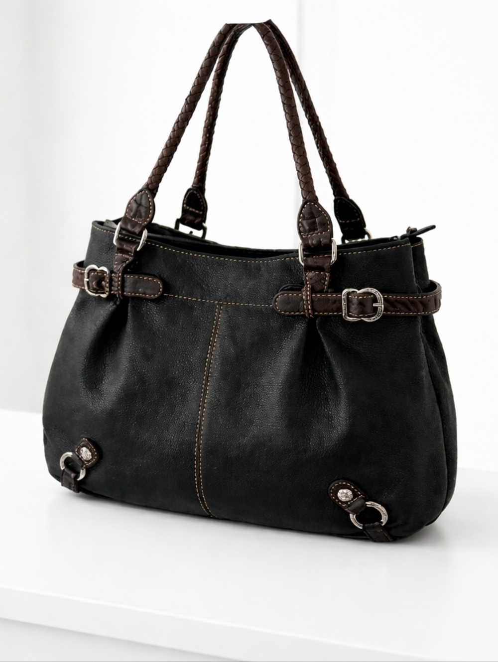 BRIGHTON Pebbled Leather Shoulder Bag.